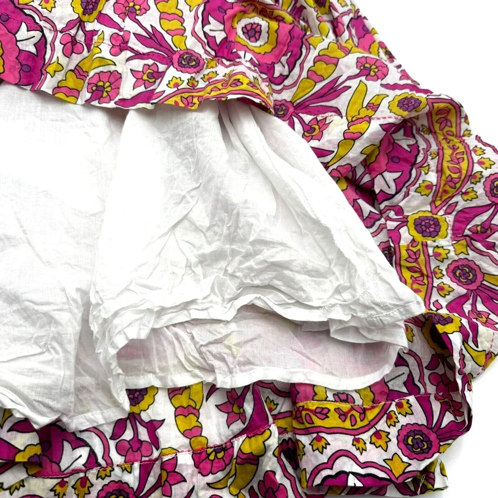 TORY‎ BURCH Women's 12 Pink Yellow Floral Pleated Sun Dress Pockets Bright Fairy